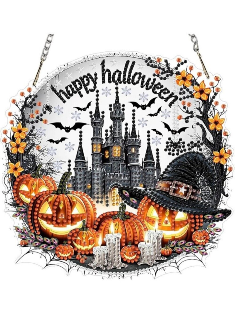 Halloween Hanging Diamond Art Ornaments w/ Chain Diamond Castle Pumpkin Hanging